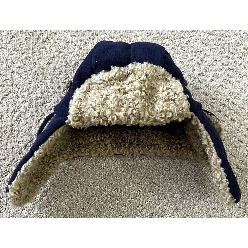 Baby Gap Boys Blue Fleece Trapper Winter Hat Sz S/M Faux Fur Ear Flaps Cap Warm